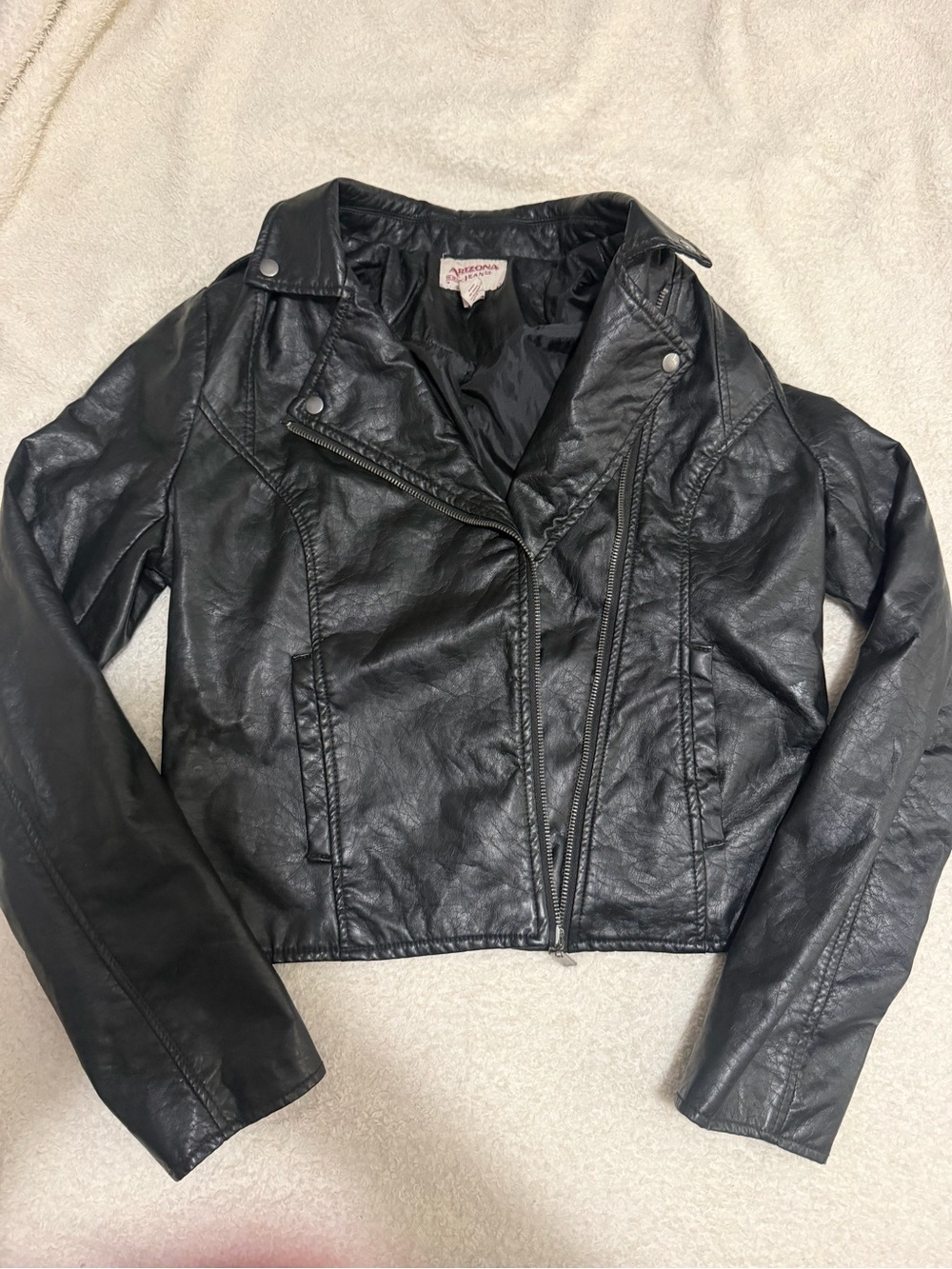 Arizona Jean Company Black Faux Leather Moto Jacket size medium